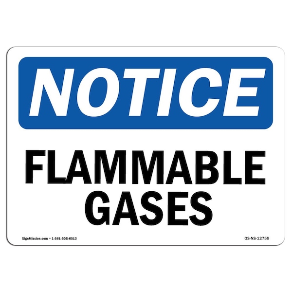 Safety Sign, OSHA Notice, 3.5" Height, 5" Width, Flammable Gases Sign, Landscape, 10PK
